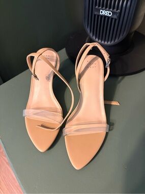 A New Day Nude Tan Pointed-Toe Strappy Sandals with Clear Strap